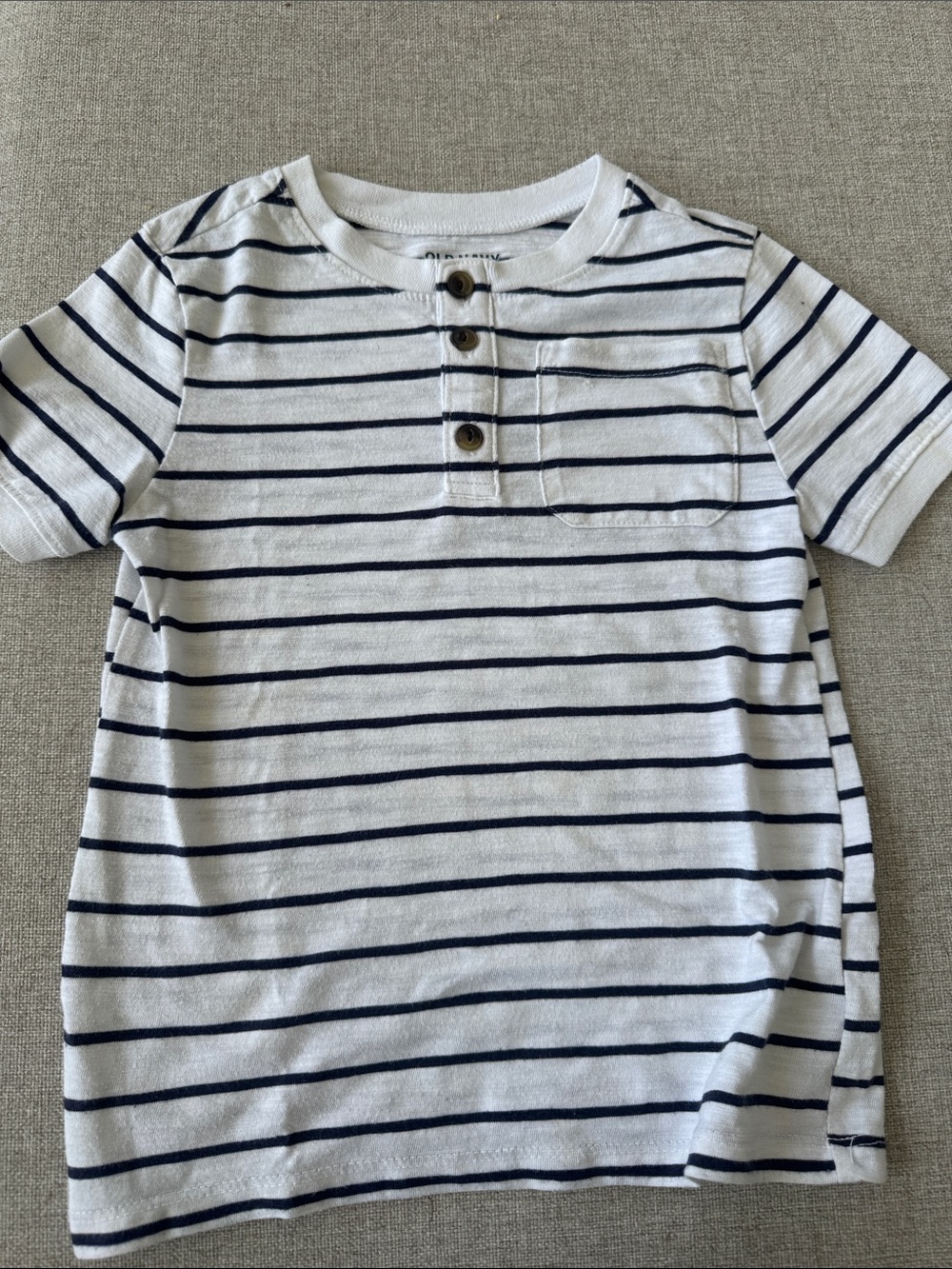 Striped Navy & White Short Sleeve Henley Tee for Kids